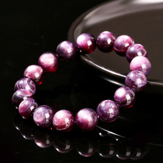 Buddha Life 5A Natural Purple Kunzite Cat's Eye Crystal Single Circle Bracelet