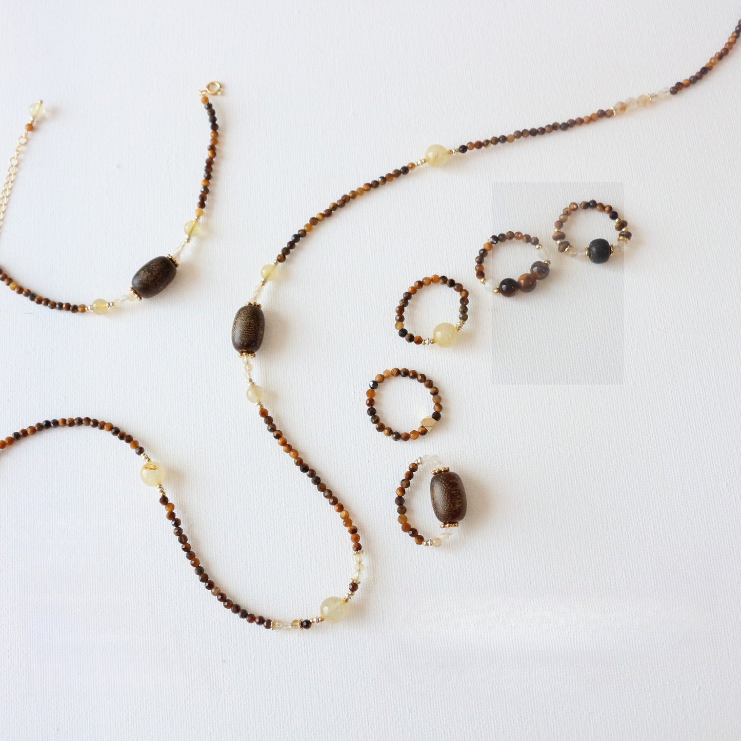 Maillard Vintage Necklace Tiger's Eye Beaded Bracelet Ring