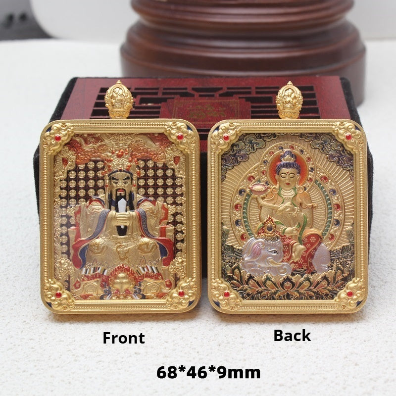 Buddha Life Tibetan Thangka Brass Gilt The Eight Guardian Gods of Natal Buddhas and God of Wealth Pendant