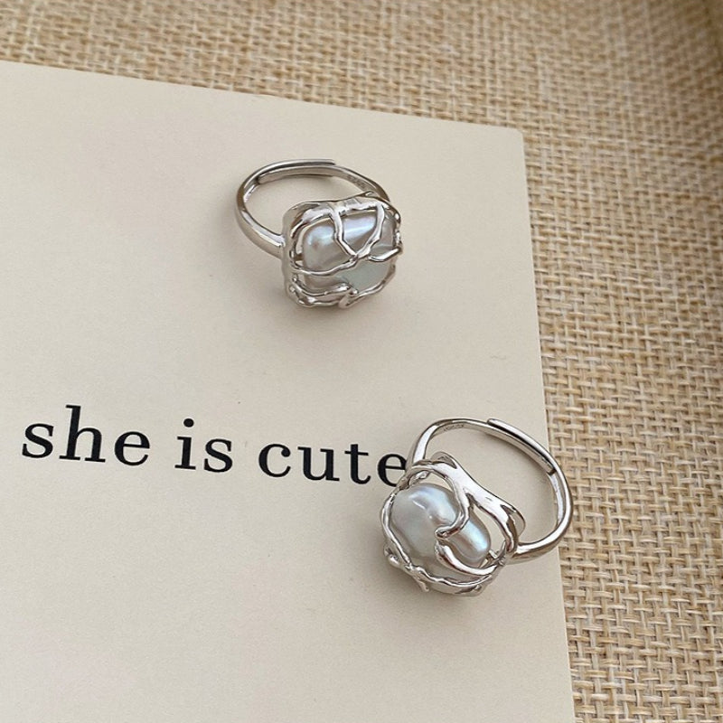 Dapaza S925 Sterling Silver Baroque Square Pearl Ring