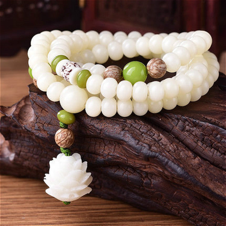 Buddha Life Natural White Jade Bodhi Seed Bracelet 108 Buddha Beads Bracelet