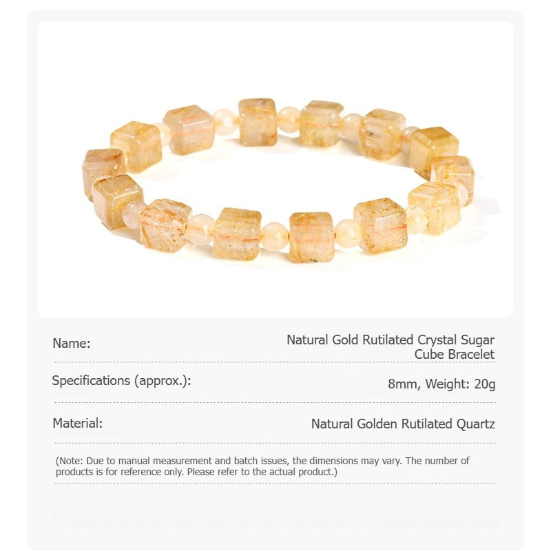 Buddha Life Natural Golden Rutilated Quartz Sugar Cube Bracelet