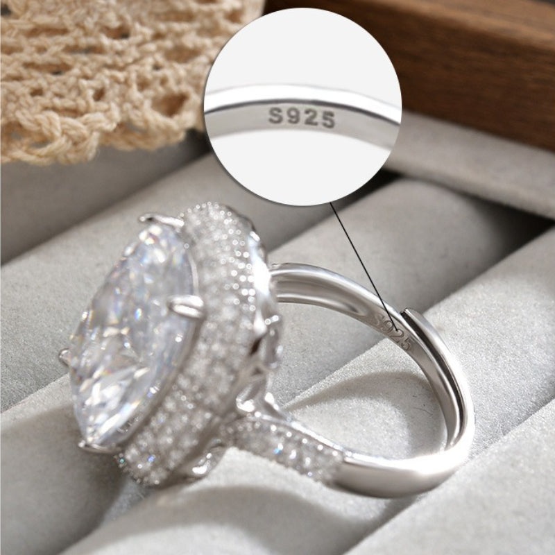 European Court Style Bright Shining Sugar Cube Ring 925 Sterling Silver Open Ring Luxury Diamond Ring Adjustable Ring