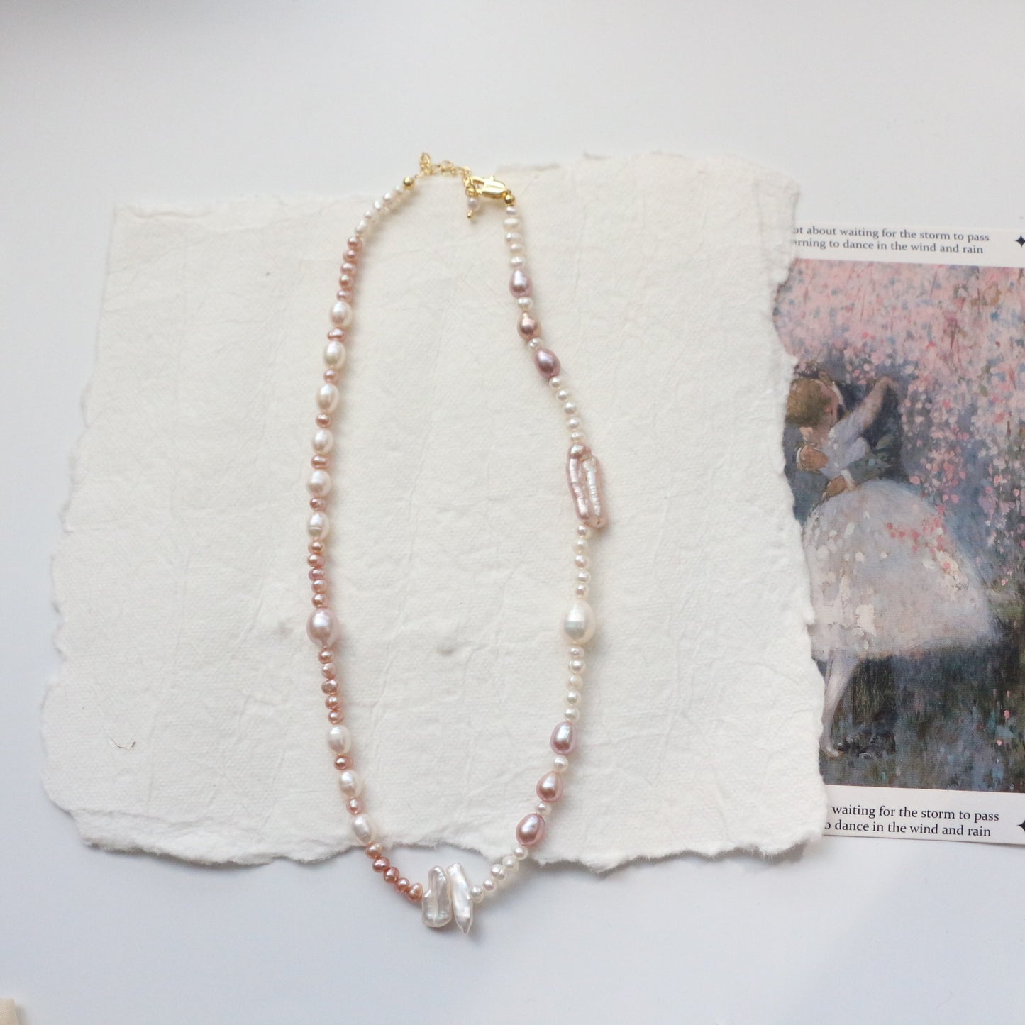 Buddha Life Water Lily Series Red Pink Pearl Necklace Bracelet Ring