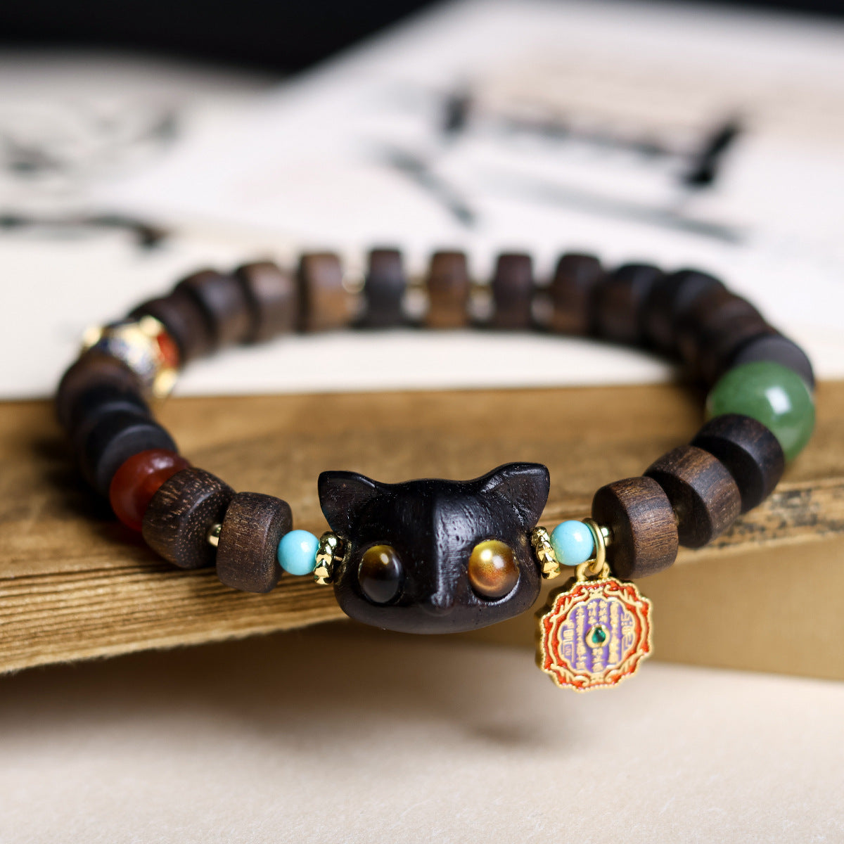 Buddha Life Agarwood Tablet Bead Bracelet Women's
