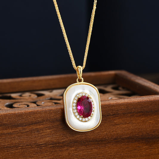 New S925 Silver Fritillary Pendant Light Luxury Ruby Geometric Necklace Whole Body S925 Silver Fashion Classic Pendant