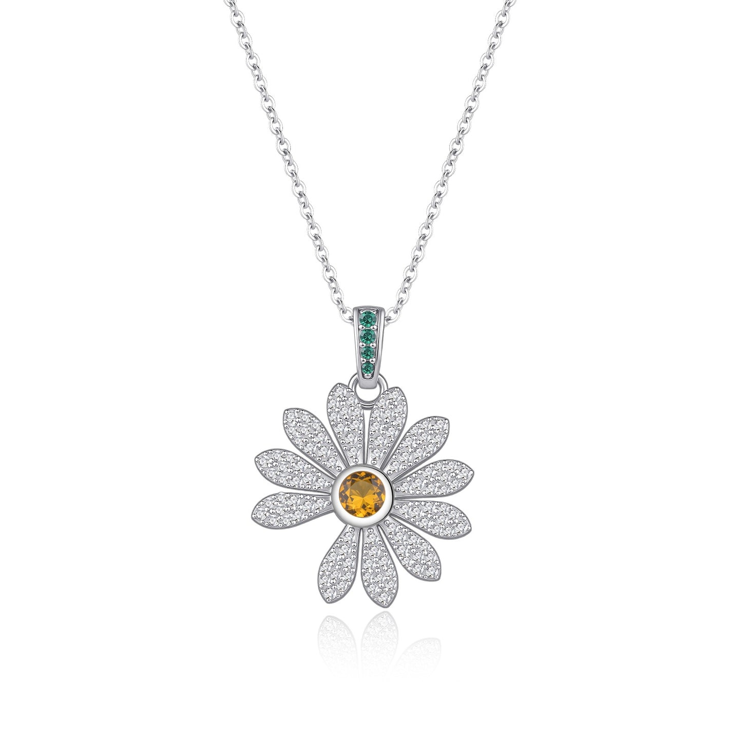 S925 Silver Full Diamond Daisies Sunflower Necklace
