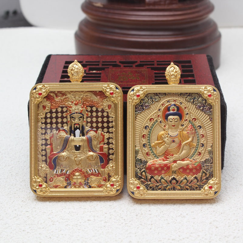 Buddha Life Tibetan Thangka Brass Gilt The Eight Guardian Gods of Natal Buddhas and God of Wealth Pendant