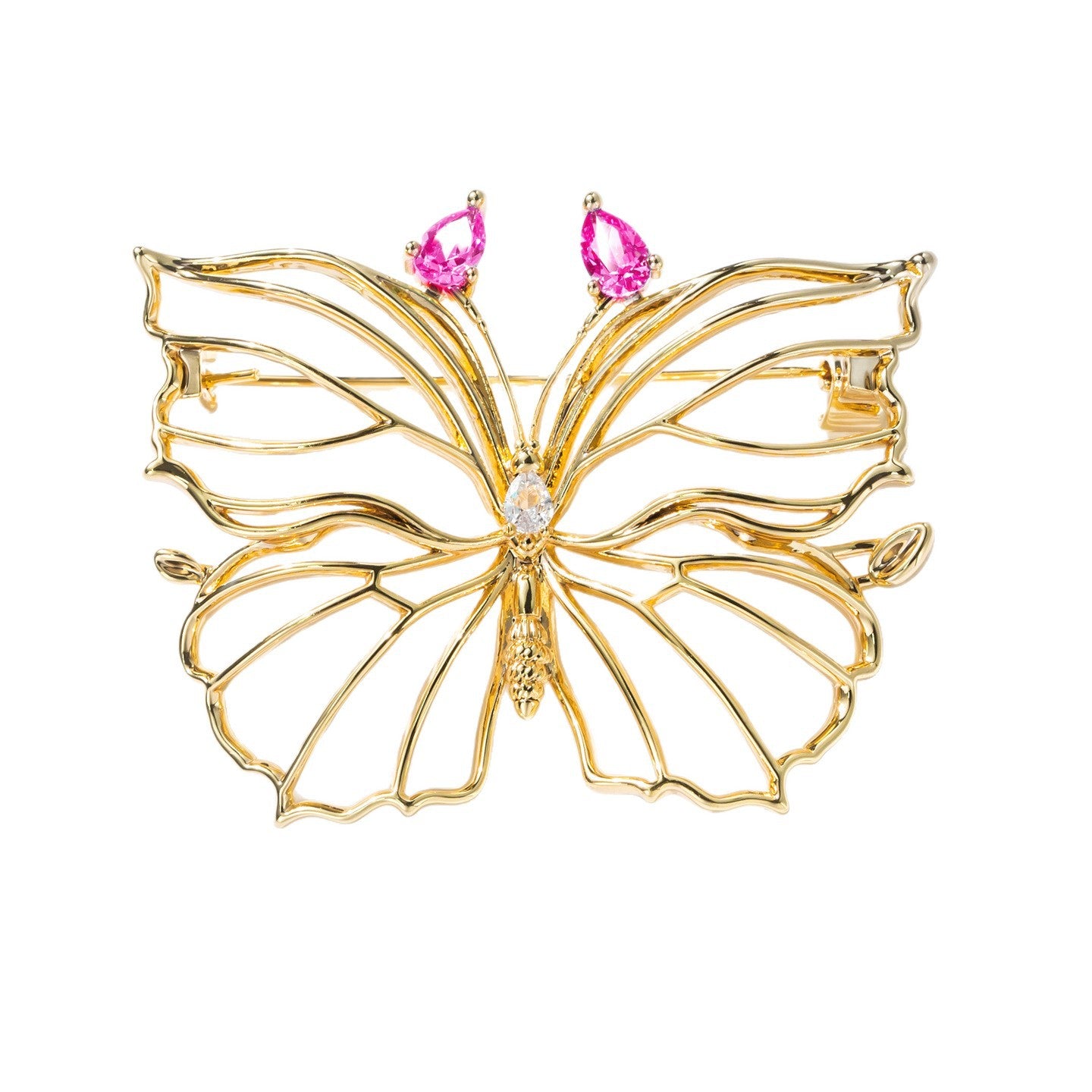 Copper Alloy Diamond Hollow Butterfly Brooch