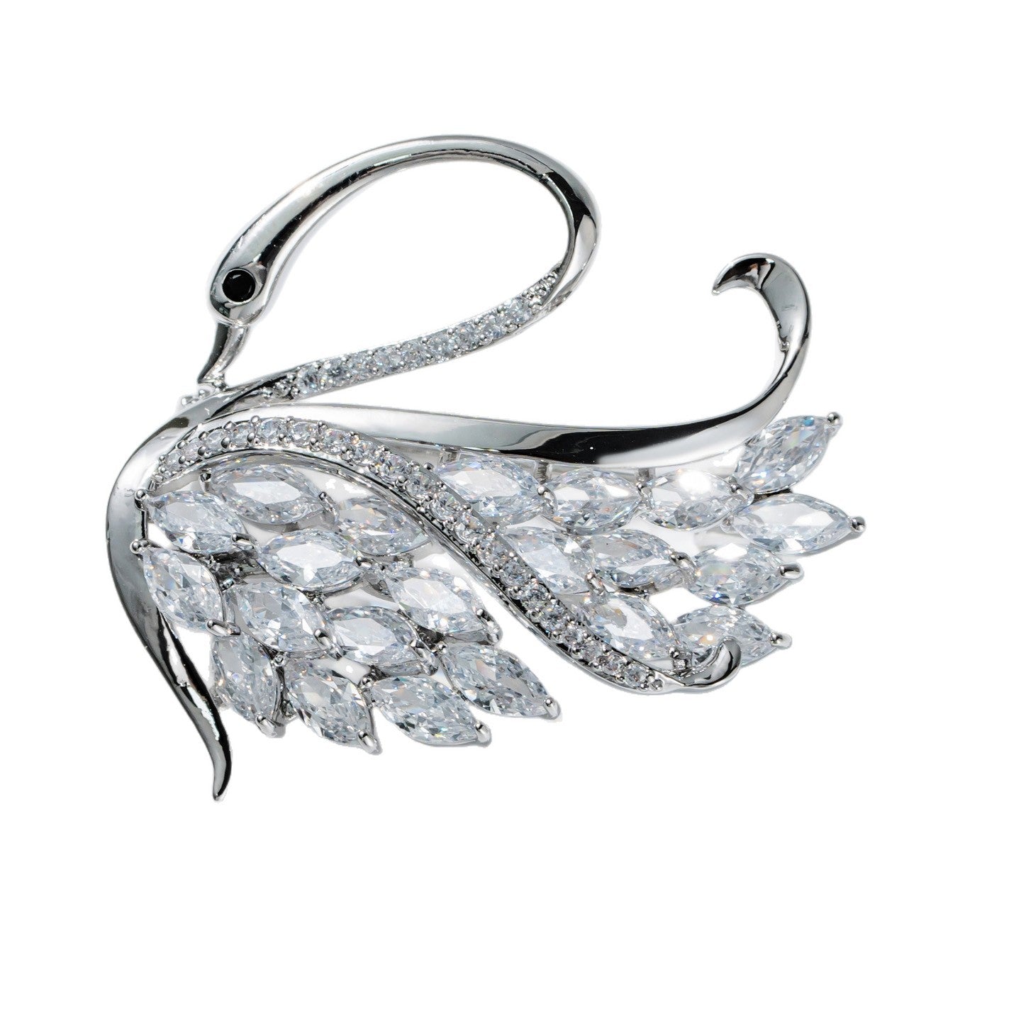 Silver White Swan Animal Versatile Suit Coat Zircon Brooch Women