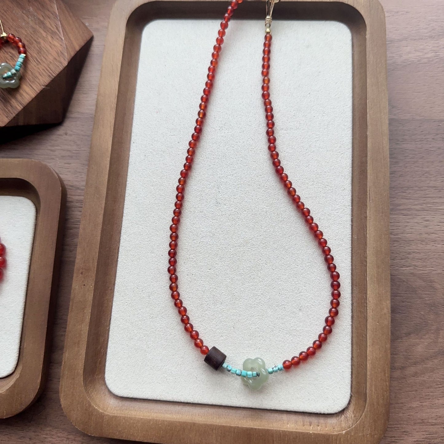 7A Grade Agate With Rosewood Top Bead Necklace Bracelet Stud Earrings Collection