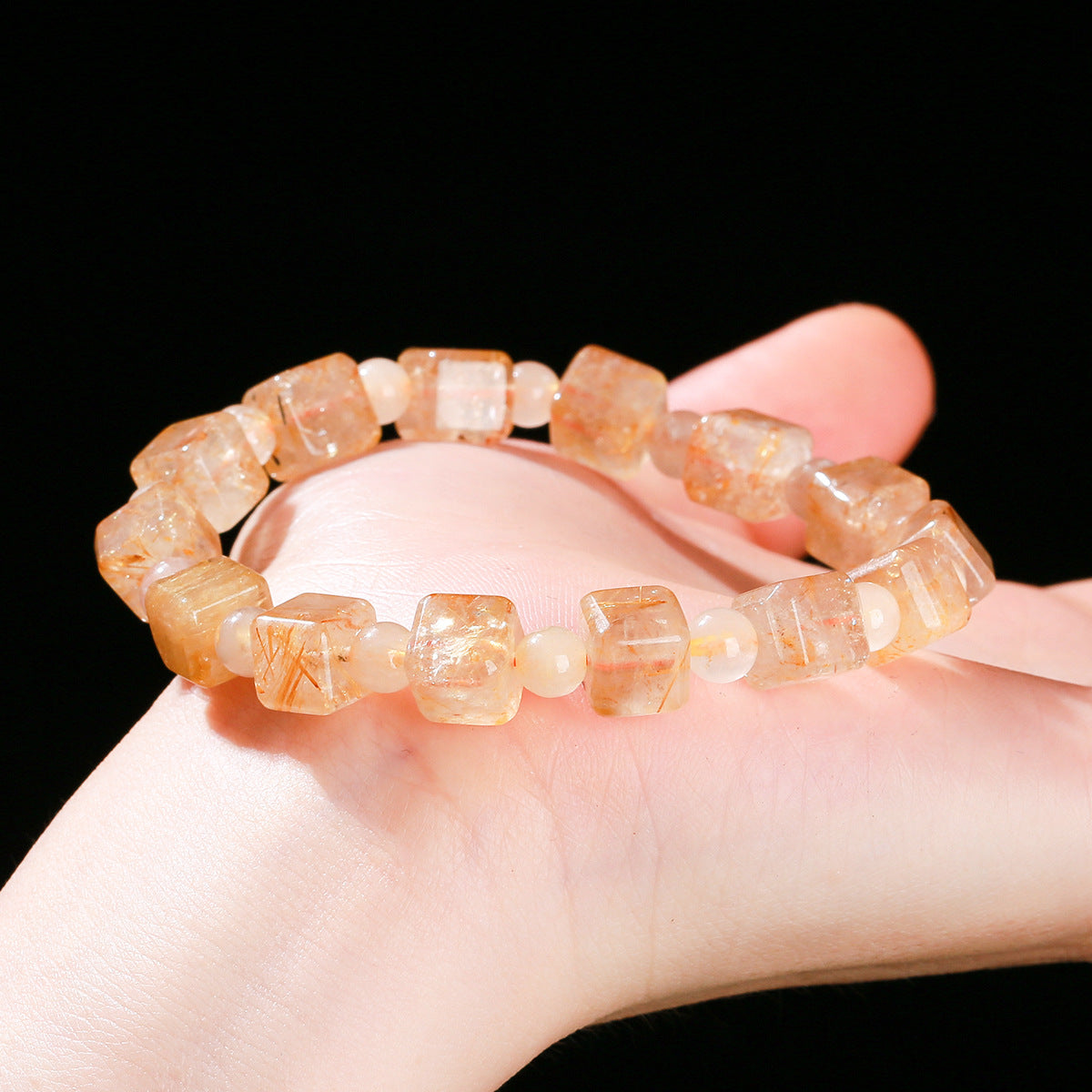 Buddha Life Natural Golden Rutilated Quartz Sugar Cube Bracelet