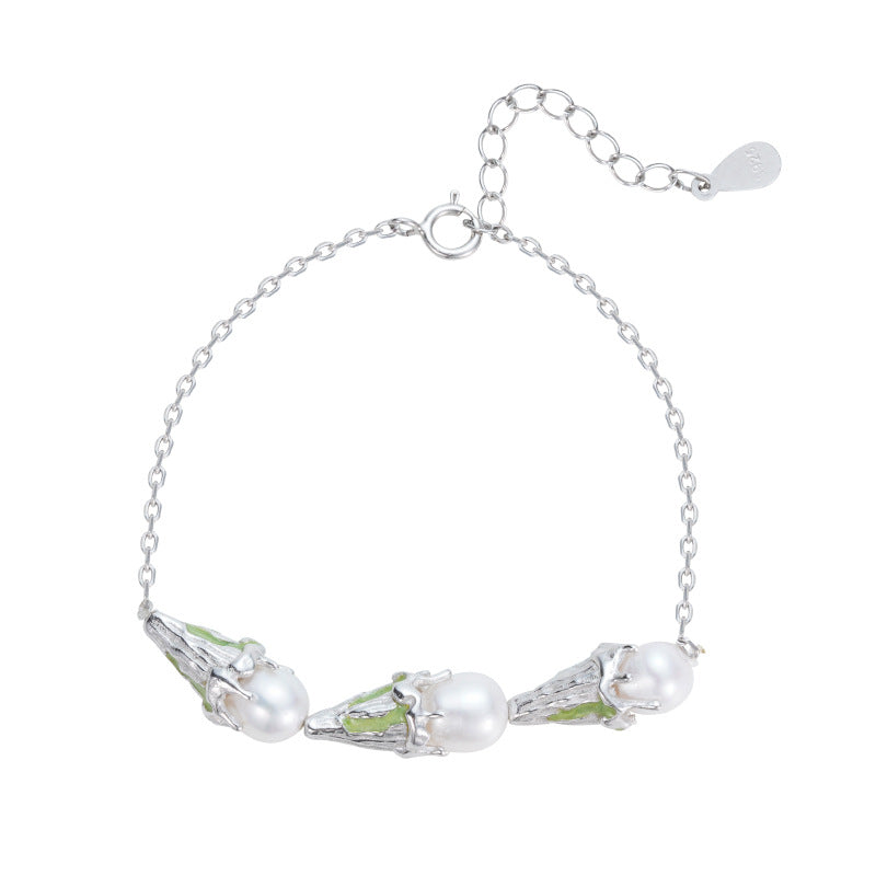S925 Sterling Silver Bracelet Women's Ice Cream Pearl Design