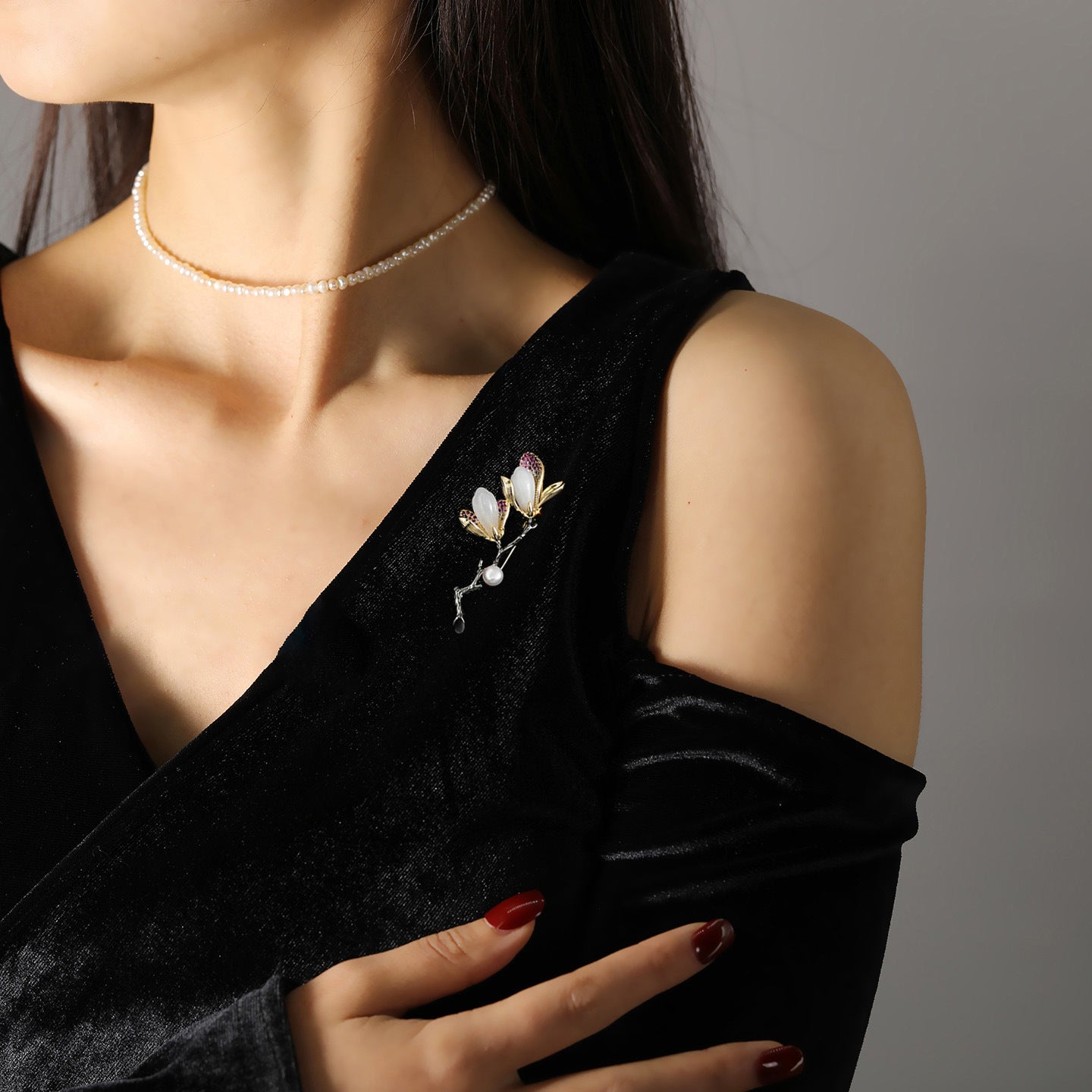 DAPAZA High Quality Hetian Jade Orchid Natural Freshwater Pearl Brooch, Fashion Light Luxury Clothing Jewelry Corsage