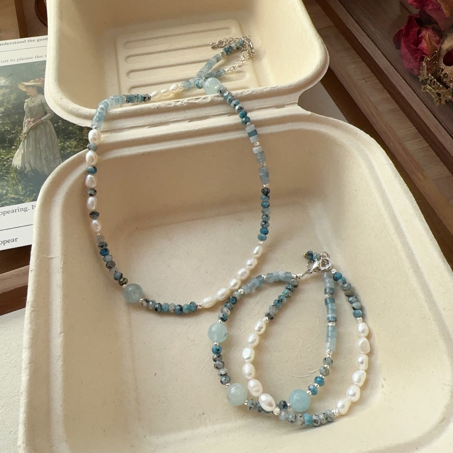 Buddha Life Aquamarine Freshwater Baroque Pearl Bracelet Set