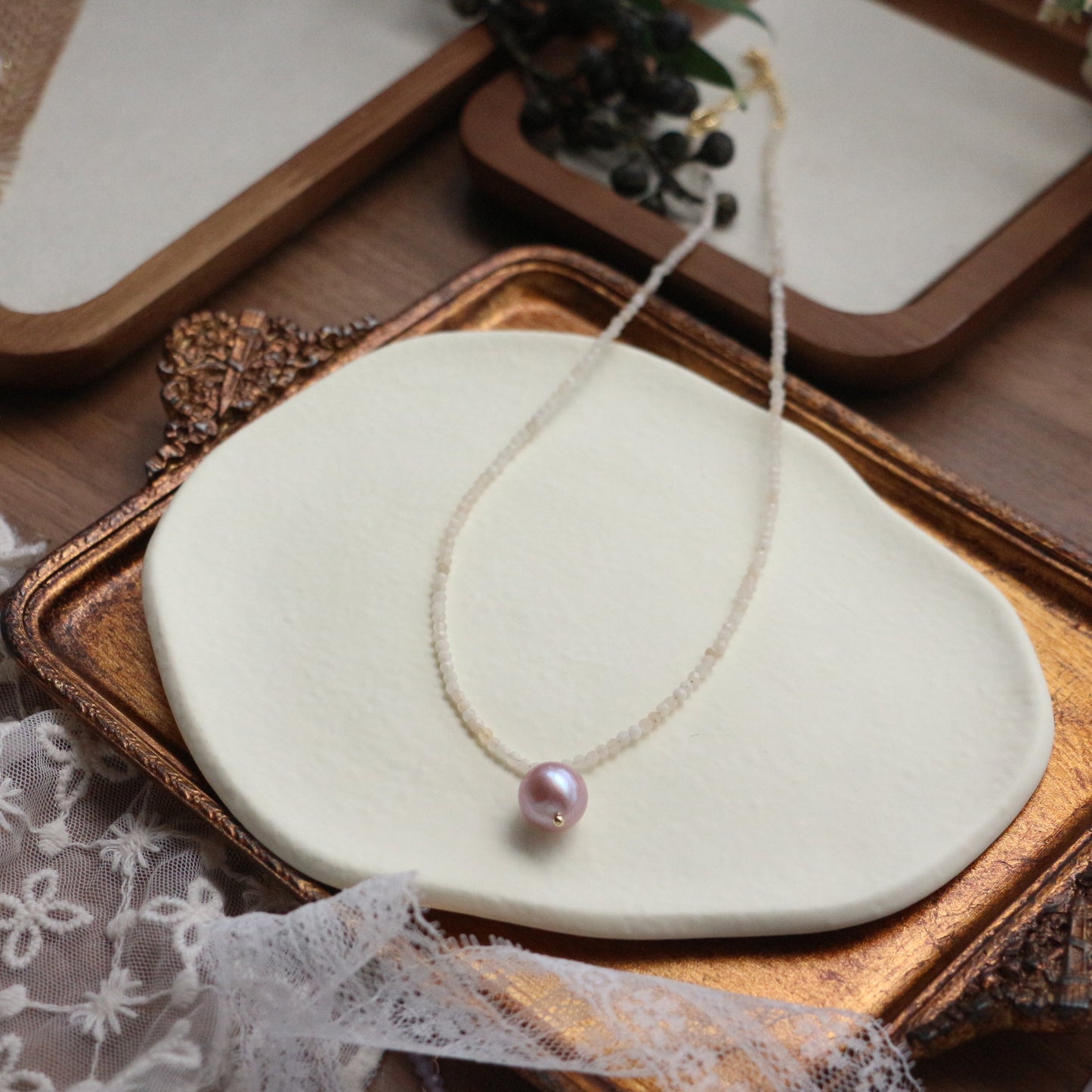 Buddha Life Water Lily Series Red Pink Pearl Necklace Bracelet Ring