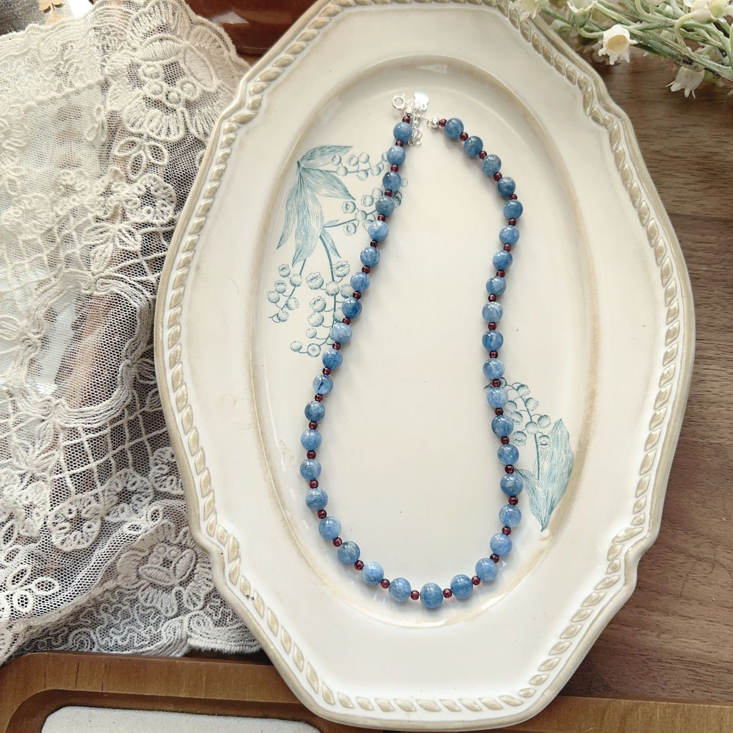 Buddha Life Kyanite Garnet 925 Silver Neck Chain Necklace