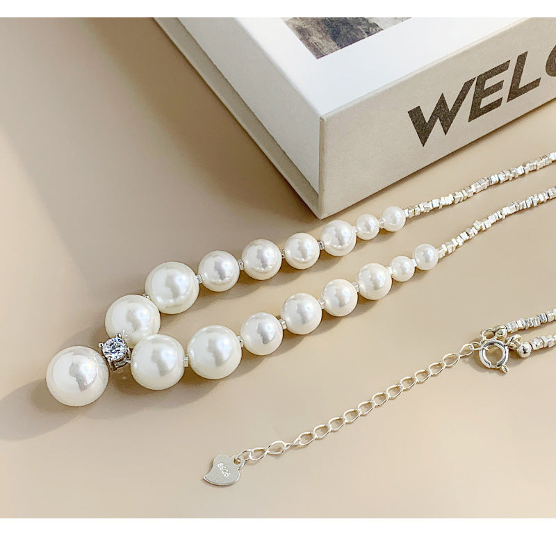 S925 Sterling Silver Shredded Silver Pearl Necklace