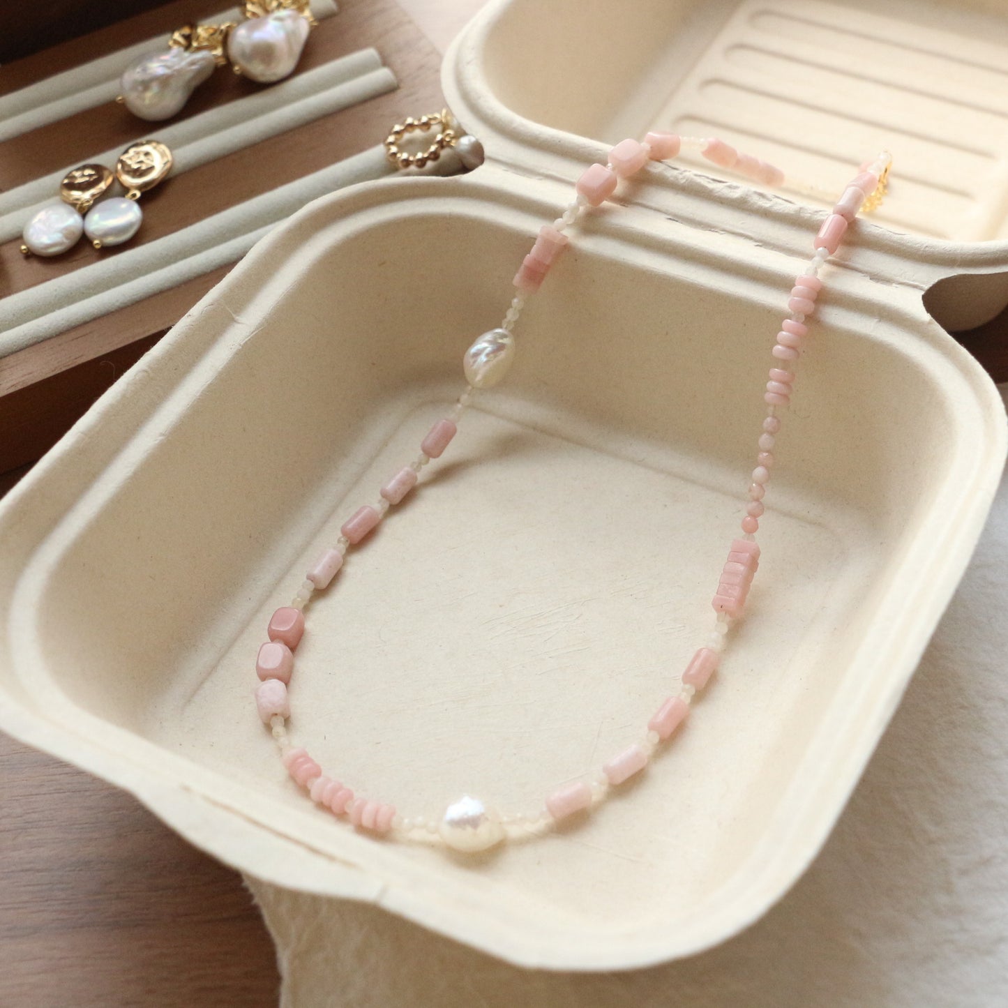 Buddha Life Water Lily Series Red Pink Pearl Necklace Bracelet Ring