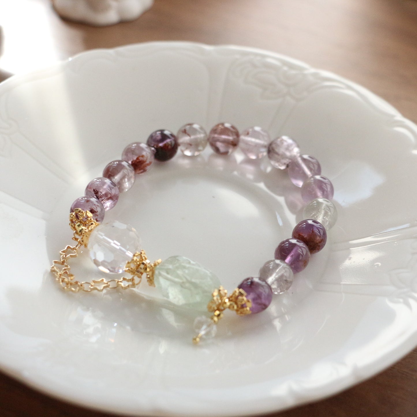 Buddha Life Purple Ghost Crystal with Turquoise Bracelet