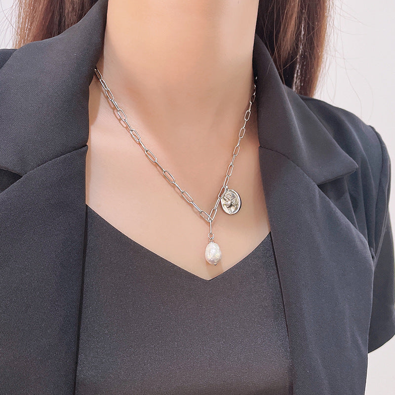 S925 Silver Tussauds Baroque Pearl Pendant Short Necklace