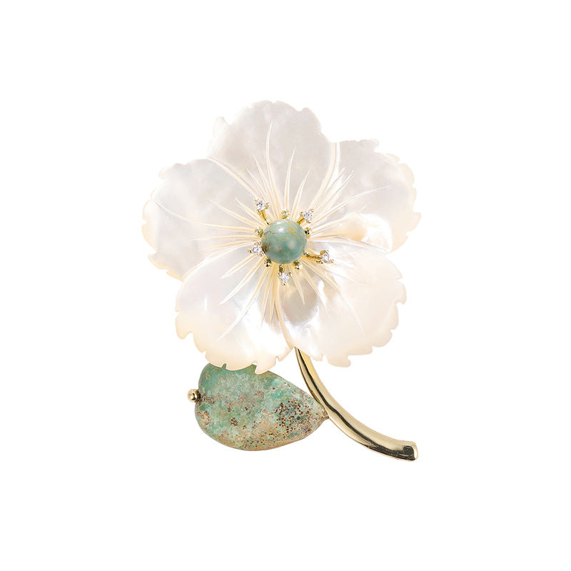 Natural Shell Peach Blossom Brooch