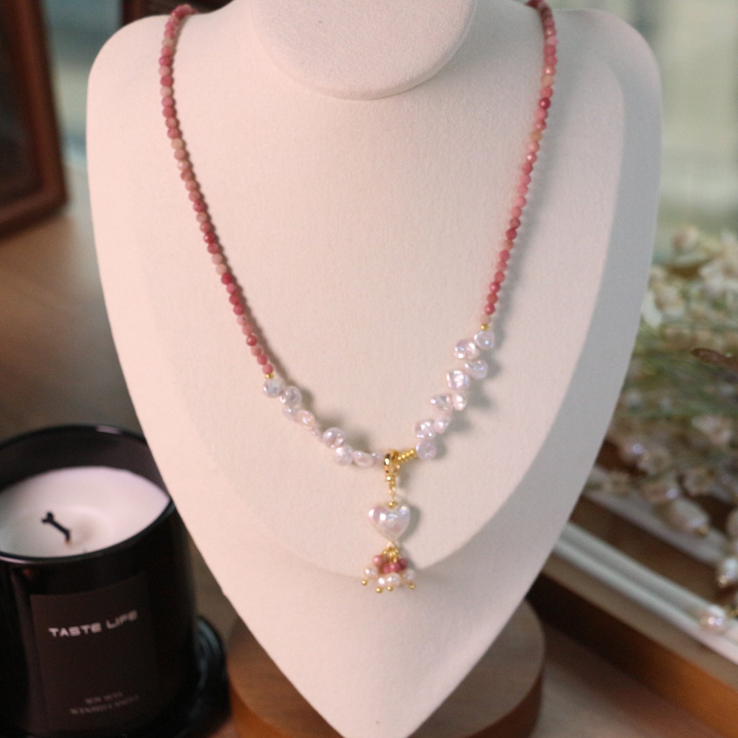 Buddha Life Water Lily Series Red Pink Pearl Necklace Bracelet Ring