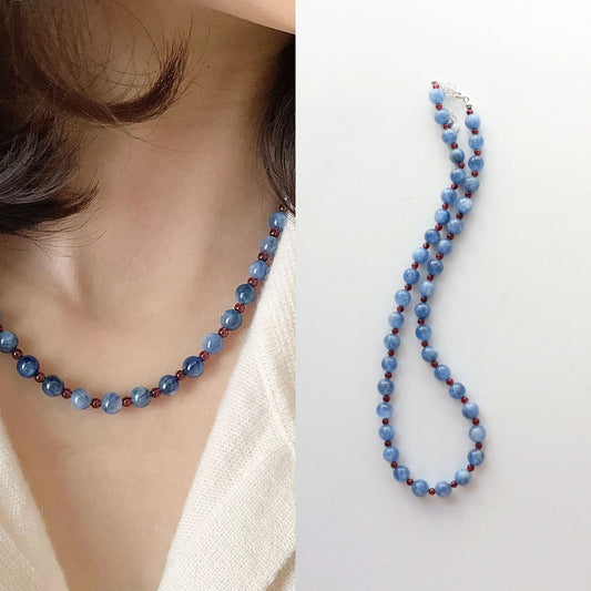 Buddha Life Kyanite Garnet 925 Silver Neck Chain Necklace