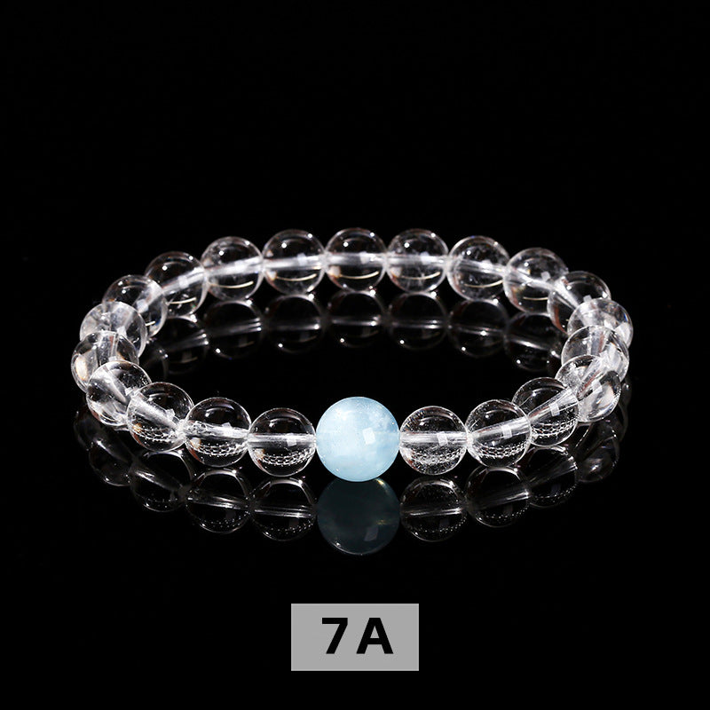 Buddha Life 7A Natural White Crystal, Aquamarine Top Bead Bracelet for Men and Women
