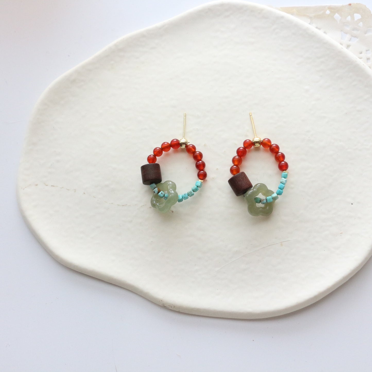 7A Grade Agate With Rosewood Top Bead Necklace Bracelet Stud Earrings Collection