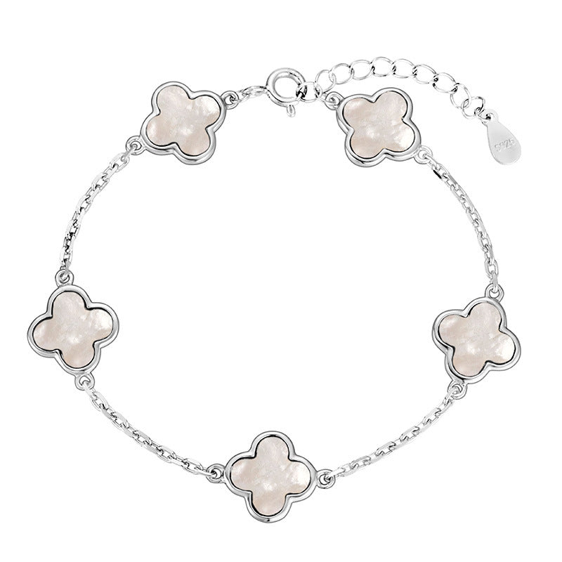 Dapaza S925 Sterling Silver Lucky Grass Mother Shellfish Malachite Bracelet