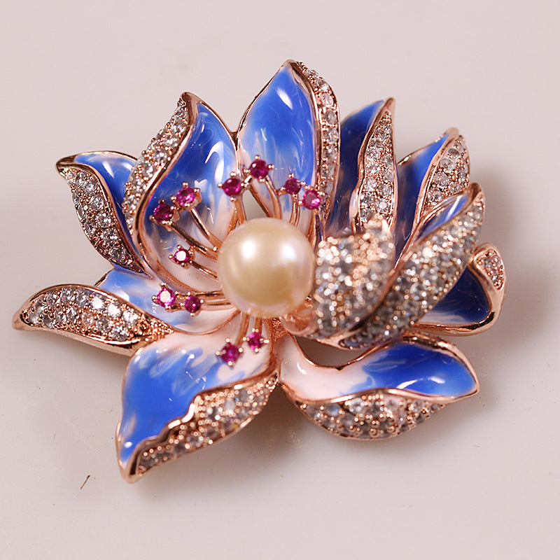 Chinese Style Natural Freshwater Pearl Lotus Brooch