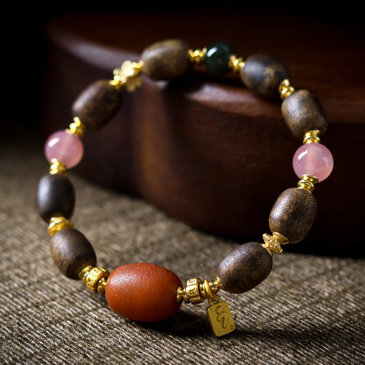 Buddha Life Old Beeswax South Red Agate Agarwood Bracelet Women's Model