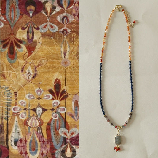 Buddha Life Colorful Natural Stone Lapis Lazuli and Agate Beaded Necklace For Women's