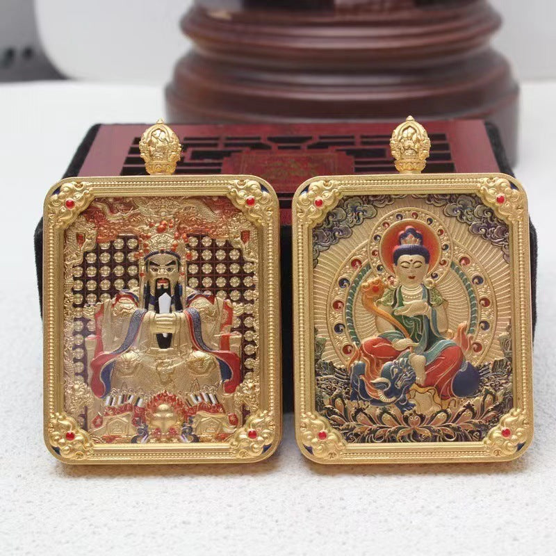 Buddha Life Tibetan Thangka Brass Gilt The Eight Guardian Gods of Natal Buddhas and God of Wealth Pendant