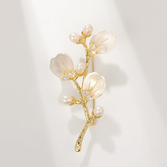 Shell Freshwater Pearl Branch Floral Brooch