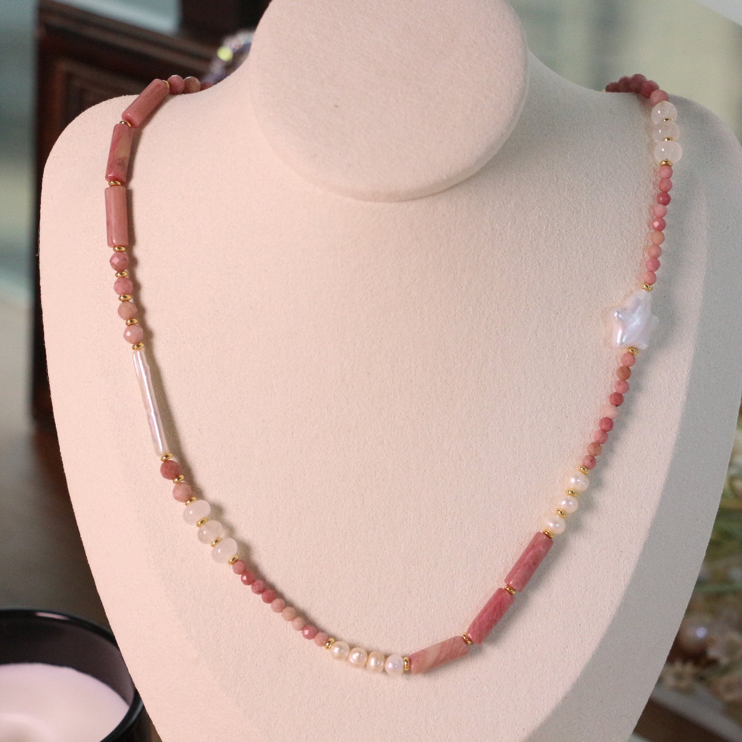 Buddha Life Water Lily Series Red Pink Pearl Necklace Bracelet Ring