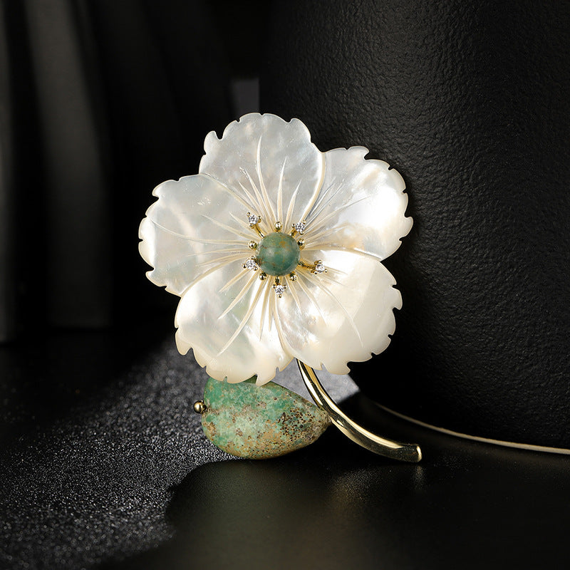 Natural Shell Peach Blossom Brooch