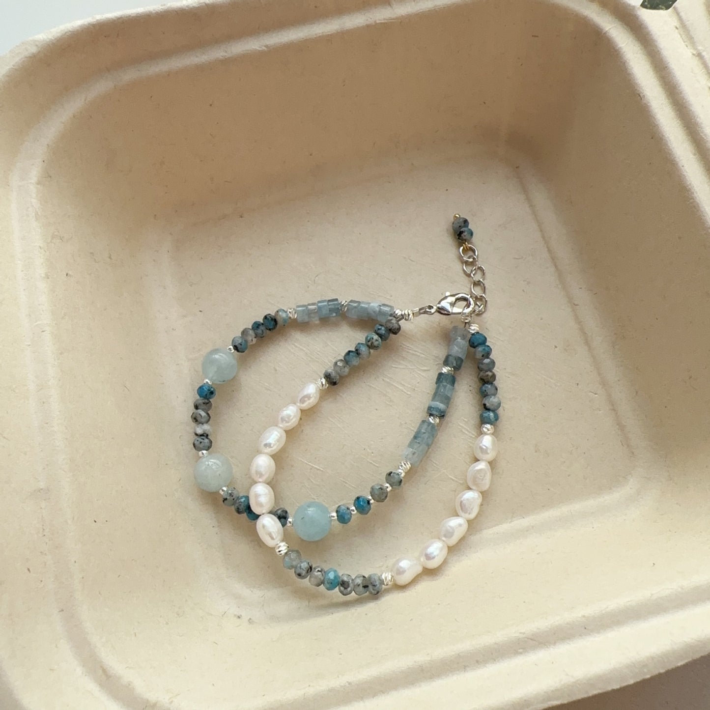 Buddha Life Aquamarine Freshwater Baroque Pearl Bracelet Set