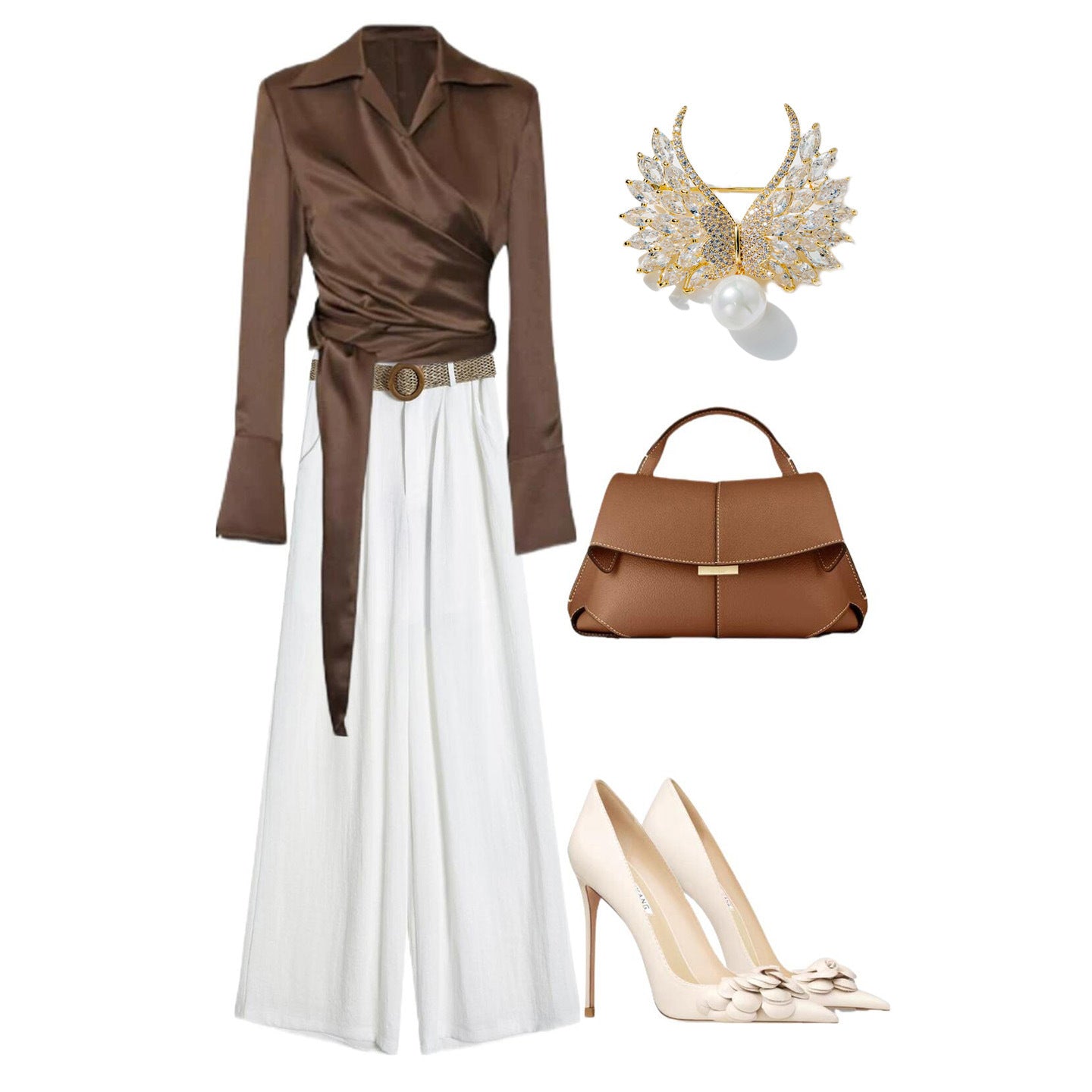 Fresh Gold White Pearl Wings Versatile Zircon Brooch