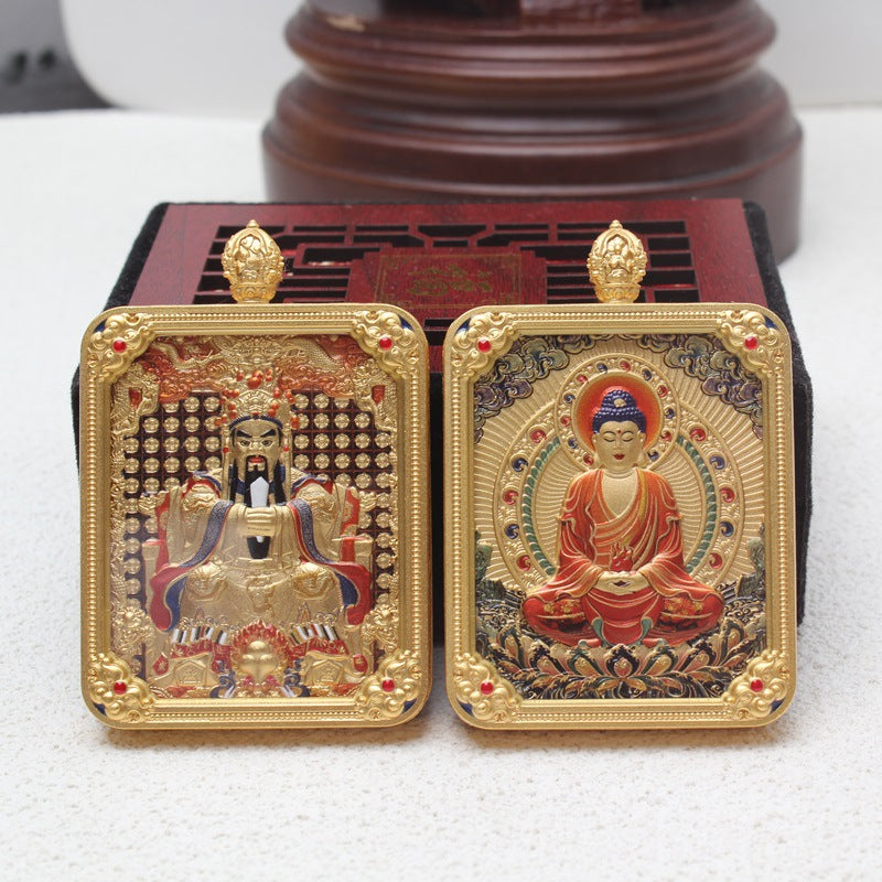 Buddha Life Tibetan Thangka Brass Gilt The Eight Guardian Gods of Natal Buddhas and God of Wealth Pendant