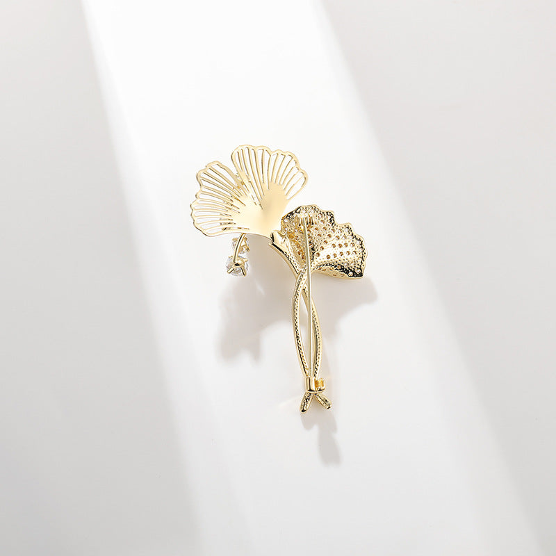Zircon Ginkgo Biloba Brooch