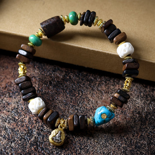 Buddha Life Agarwood Random Bead Bracelet Tibetan Beeswax Bead Bracelet