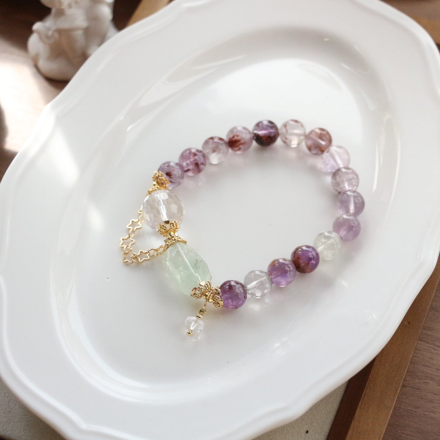Buddha Life Purple Ghost Crystal with Turquoise Bracelet