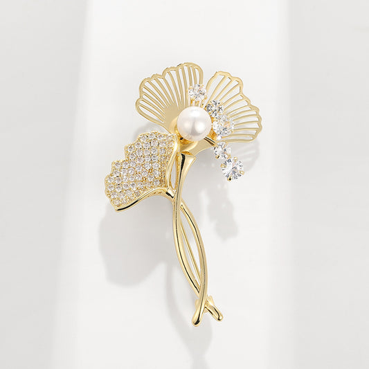 Zircon Ginkgo Biloba Brooch