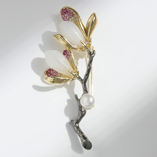 DAPAZA High Quality Hetian Jade Orchid Natural Freshwater Pearl Brooch, Fashion Light Luxury Clothing Jewelry Corsage