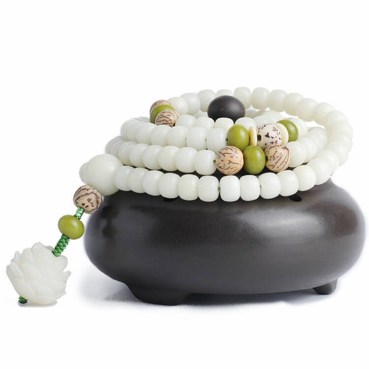 Buddha Life Natural White Jade Bodhi Seed Bracelet 108 Buddha Beads Bracelet