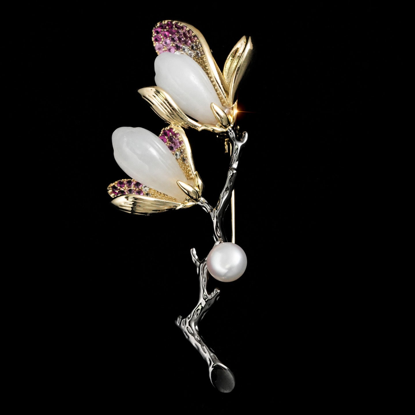 DAPAZA High Quality Hetian Jade Orchid Natural Freshwater Pearl Brooch, Fashion Light Luxury Clothing Jewelry Corsage