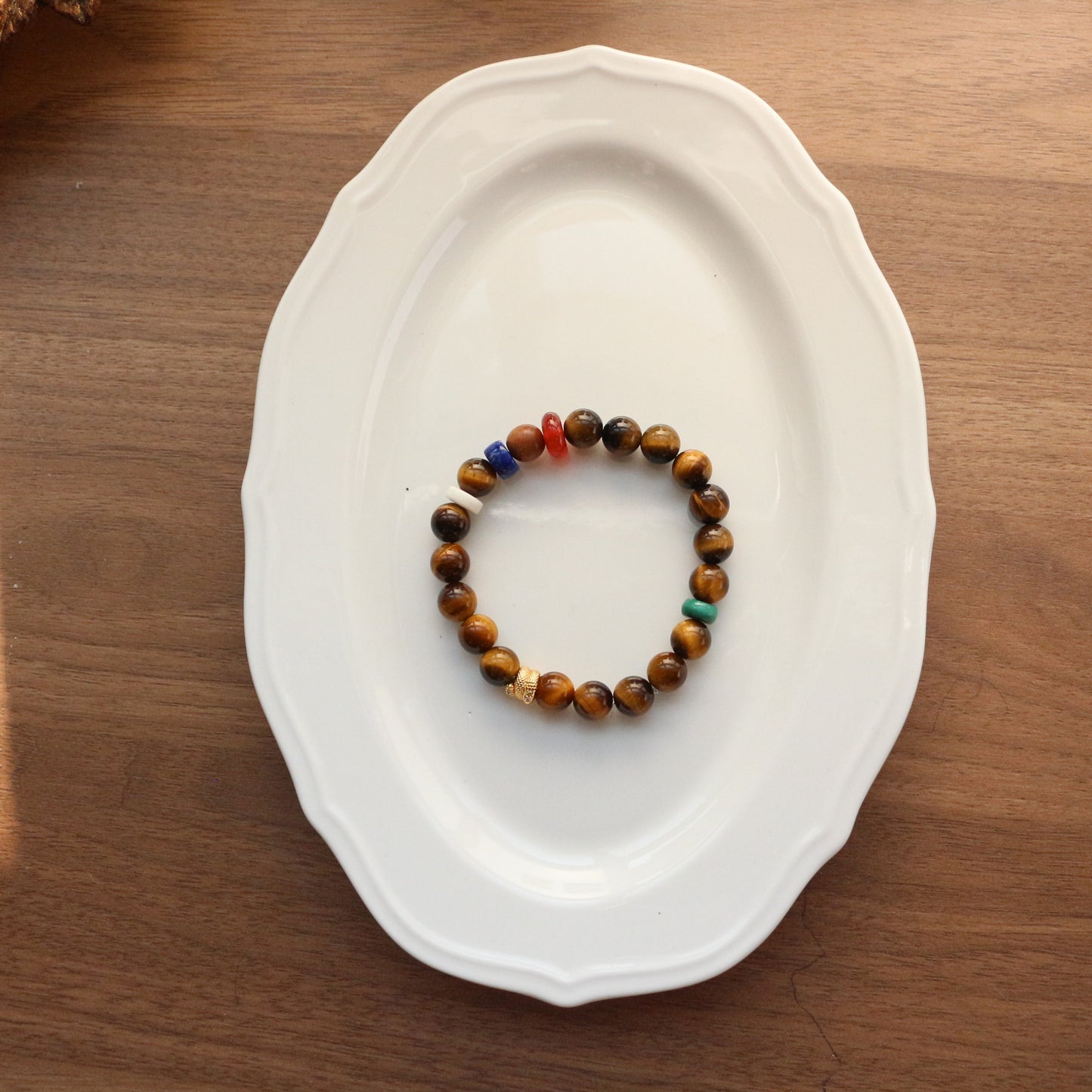 Buddha Life Tiger's Eye Stone Lapis Lazuli Malachite Camel Bone Bracelet