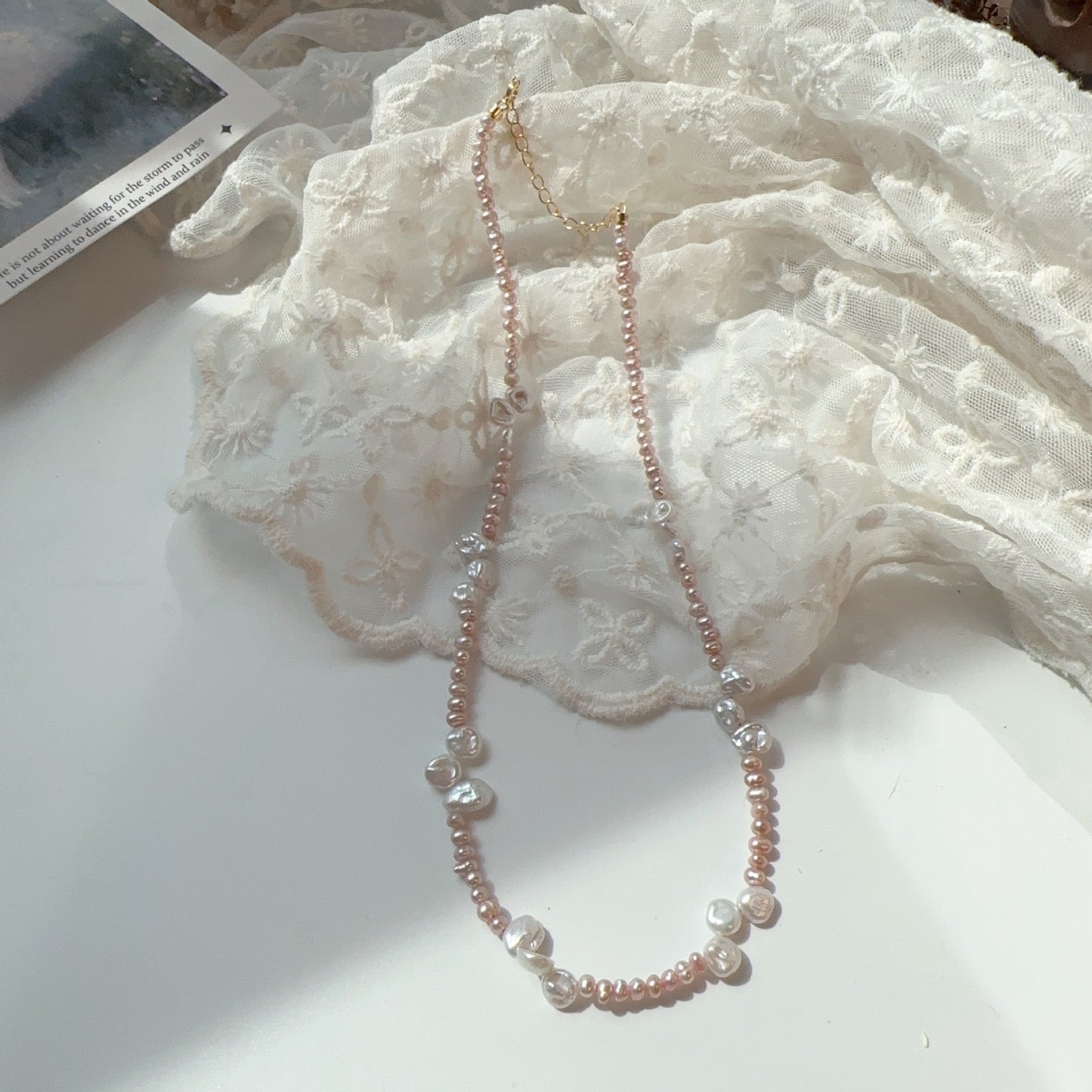 Buddha Life Water Lily Series Red Pink Pearl Necklace Bracelet Ring